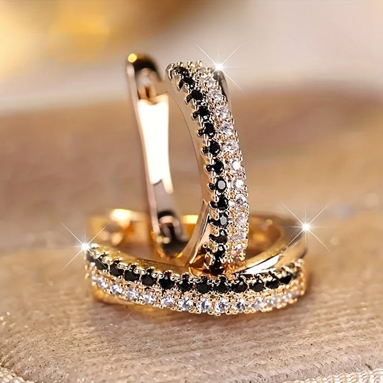 Golden Elegant Hoop Earrings with Zirconia