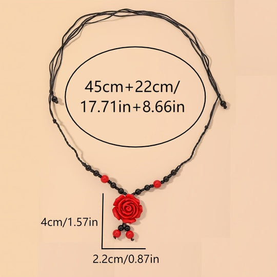 Classic Elegant Resin Rose Flower Pendant Necklace